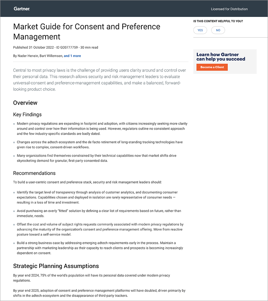 Gartner Market Guide for Consent and Preference Management Tealium