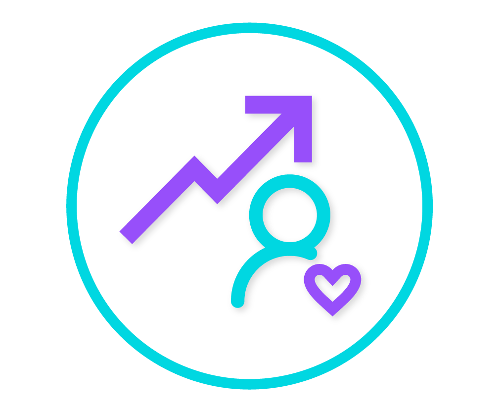 person icon with heart and increasing arrrow